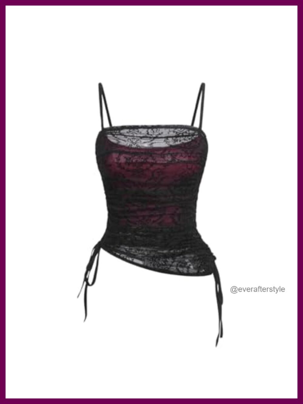 Goth Grunge Y2K Ruched Lace Cami Square Neck Mesh Overlay Slim Fit Top